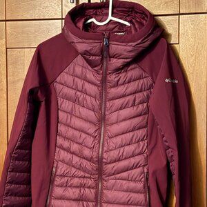 Columbia Womans Pouder Lite Hybrid Hooded Rich Wine Jacket Sz L/G